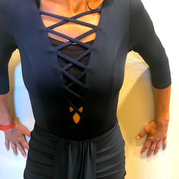 Sexy Navy long dress with criss cross front - Picture 1 of 8